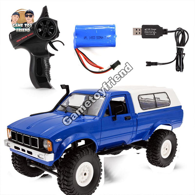 Gametoyfriend 1/16 Pickup Trucks Blue with LED Lights 2.4Ghz 4x4 Off-Road RC Semi Trucks All Terrain Car-(WPL C24)-81090