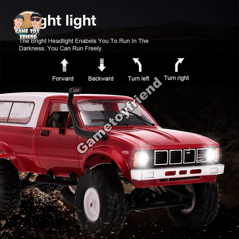 Gametoyfriend 1/16 Pickup Trucks Blue with LED Lights 2.4Ghz 4x4 Off-Road RC Semi Trucks All Terrain Car-(WPL C24)-81090