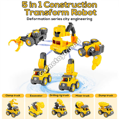 5 in 1 Construction Vehicles Transform Robot Toy-81020