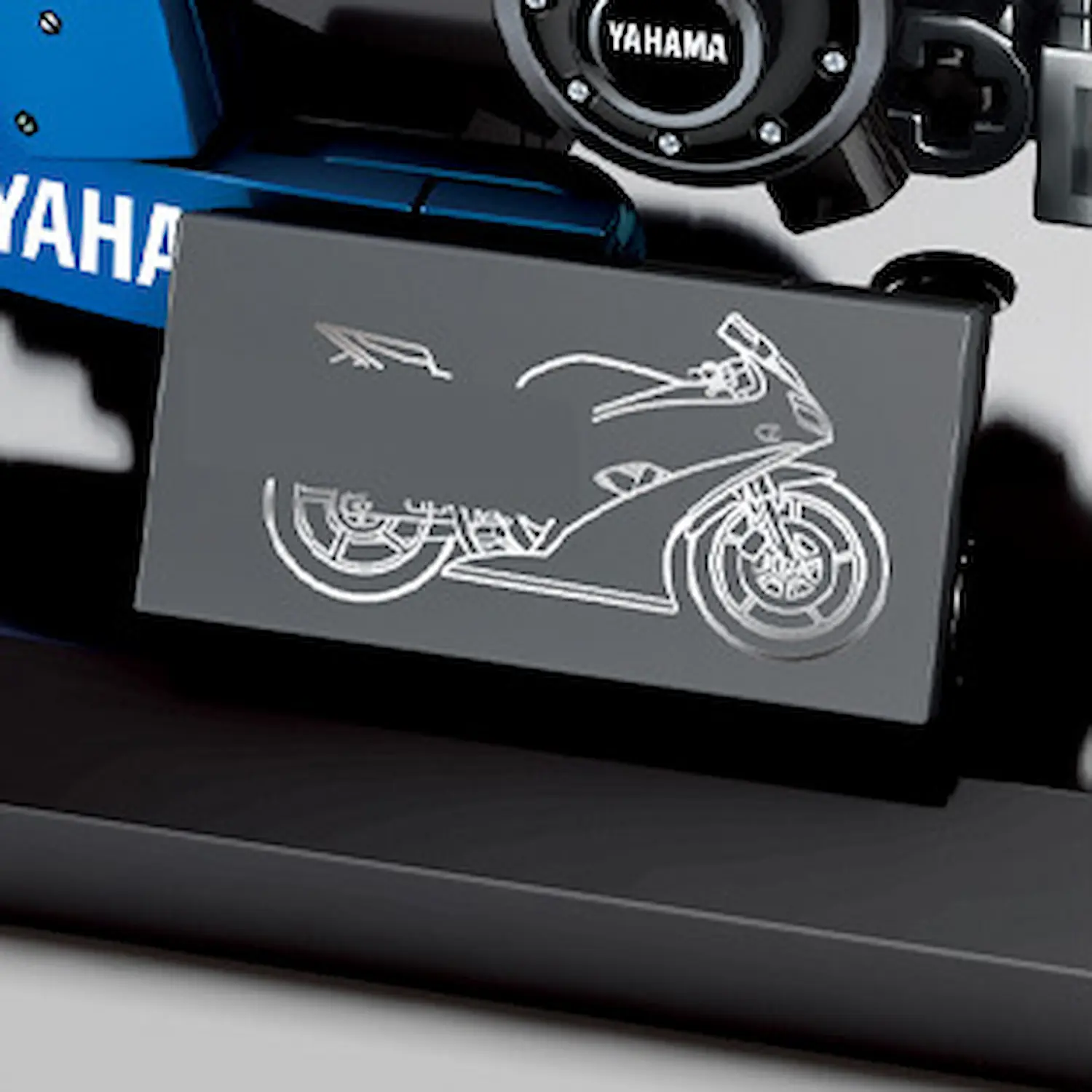 The Sembo Block 701102 Yamaha YZF-R1 Blue Motorcycle featuring a small nameplate