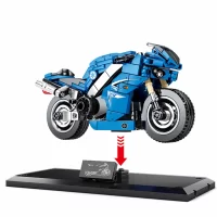 The Sembo Block 701102 Yamaha YZF-R1 Blue can be plugged into the base, making it more stable