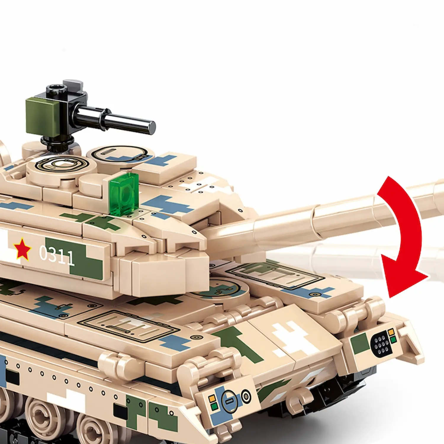 The gun barrel of Sembo Block 203111 Chinese Type 15 Light Tank​ is capable of moving up and down