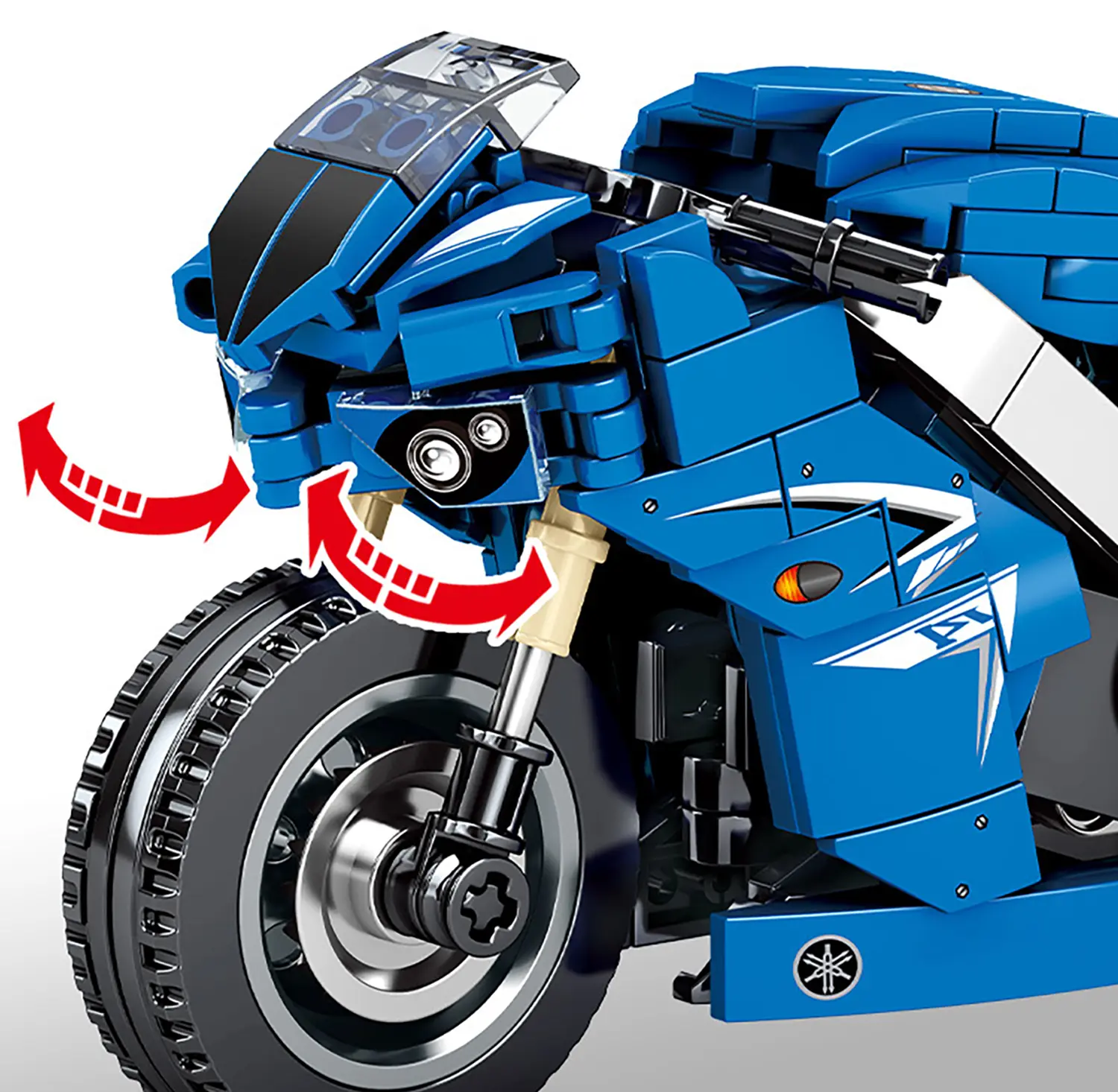 The handlebars of Sembo Block 701102 Yamaha YZF-R1 Blue can sway left and right, adding to the sense of realism 3