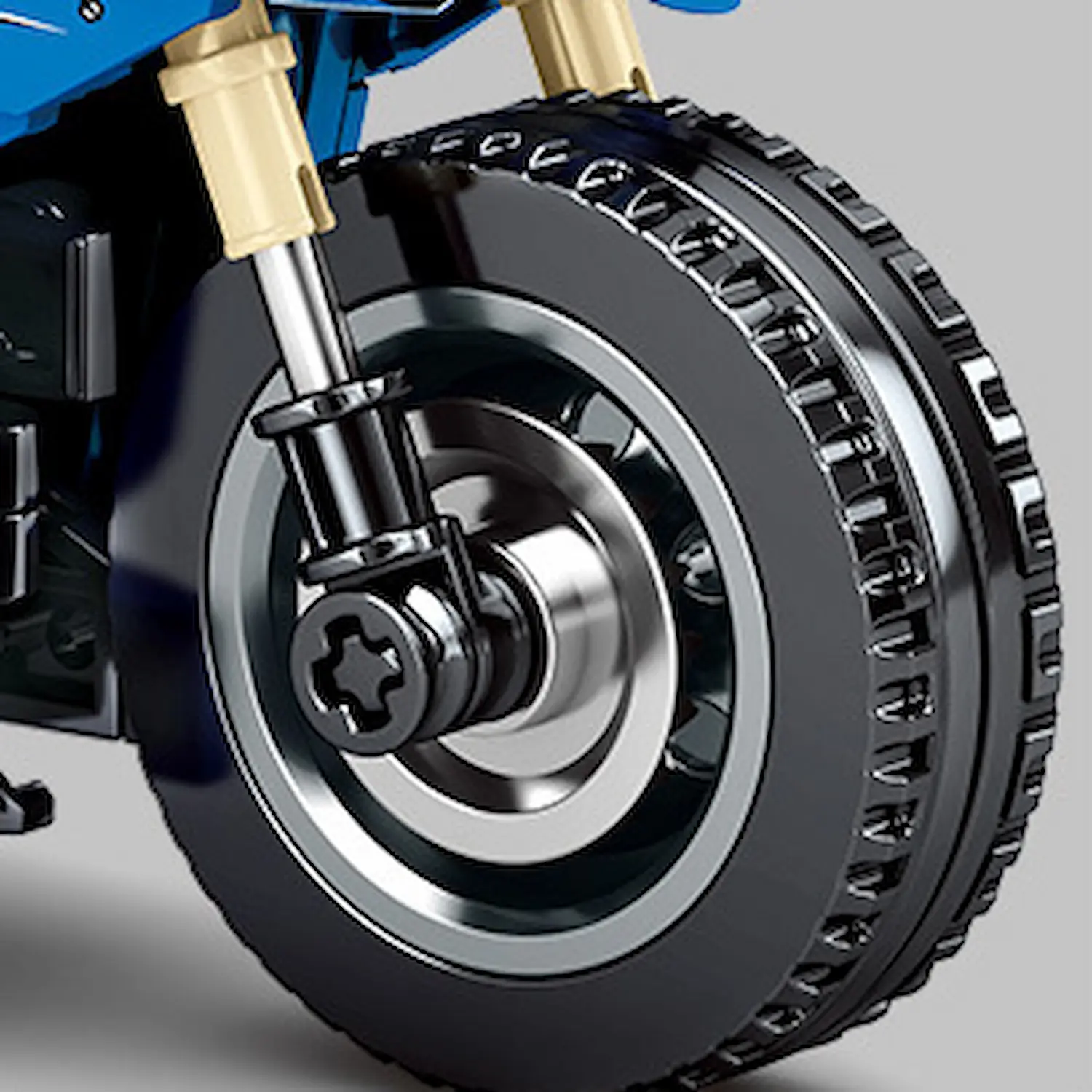 The high-quality wheels of the Sembo Block 701102 Yamaha YZF-R1 Blue Motorcycle