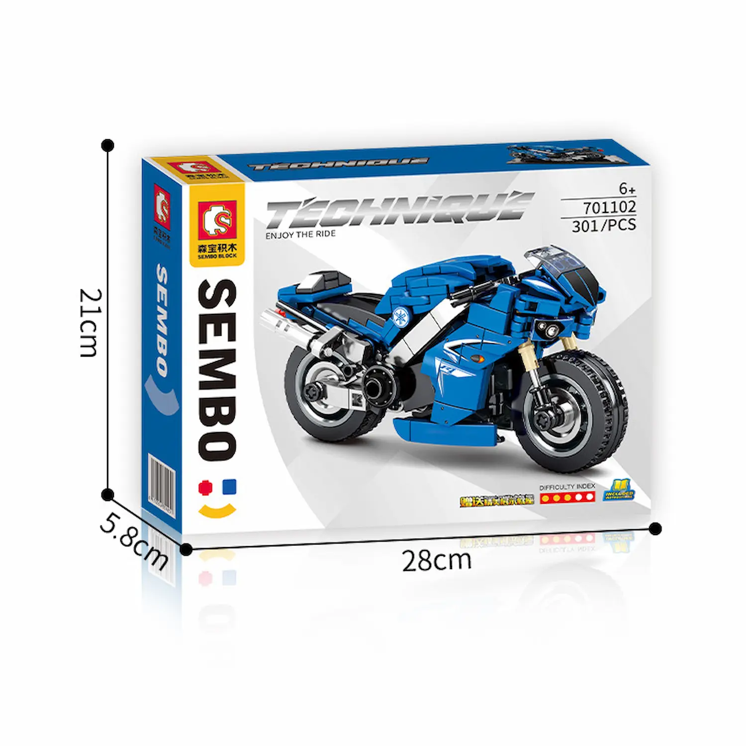 The package size of the Sembo Block 701102 Yamaha YZF-R1 Blue Motorcycle