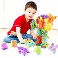 kids playing Transformer Dinosaurs Combiners Toys Math Numbers 0123456789 - 5