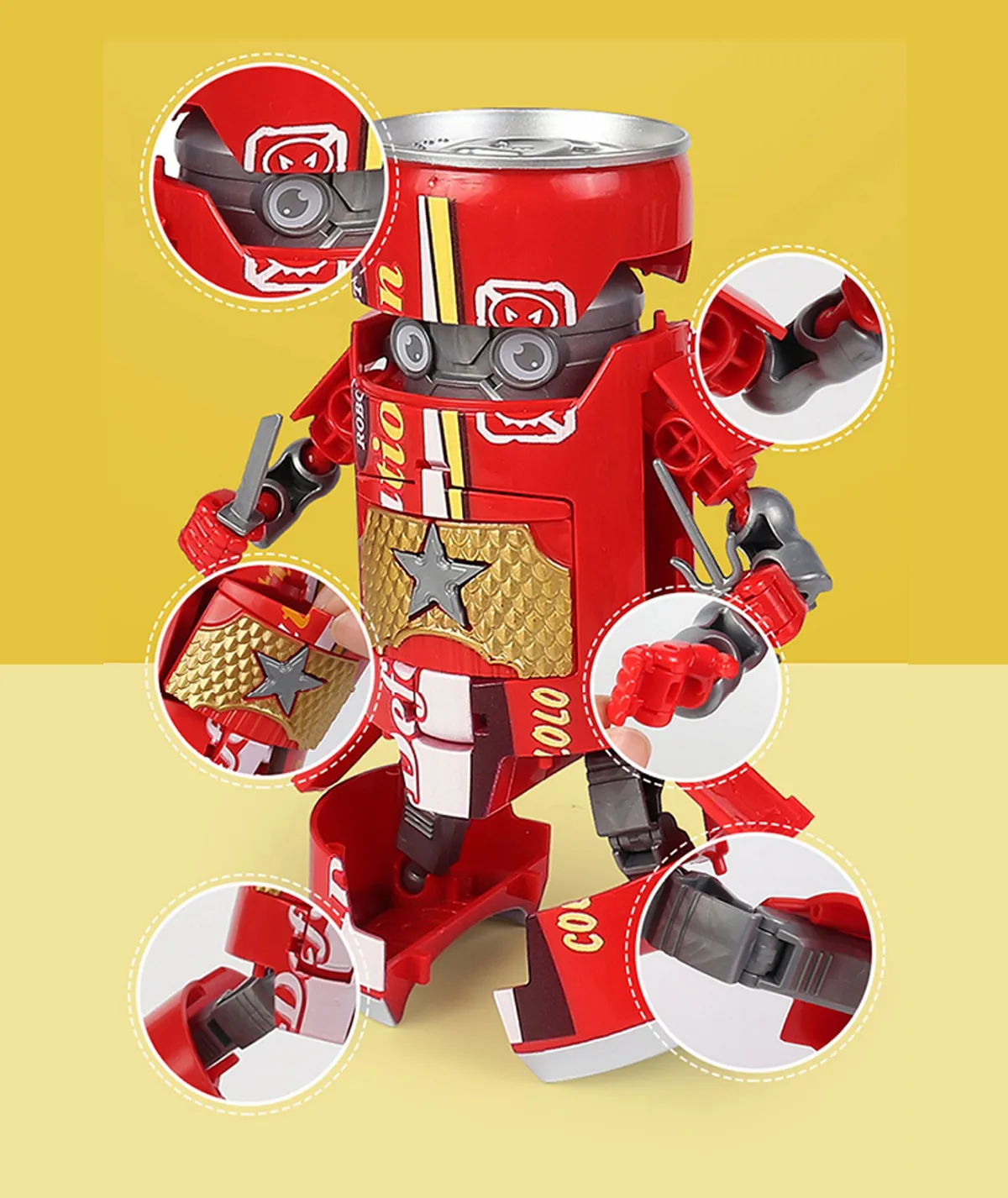 The limb joints of Red Coca Cola Soda Can Drinks Transformer​ Toys can move freely and flexibly to create different poses