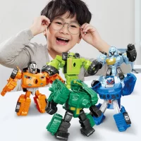 kid is playing Transformer Combiners Toys, Tank, Sedan, SUV, Tractor, Fighter Jet With Propeller, Car, Vehicle