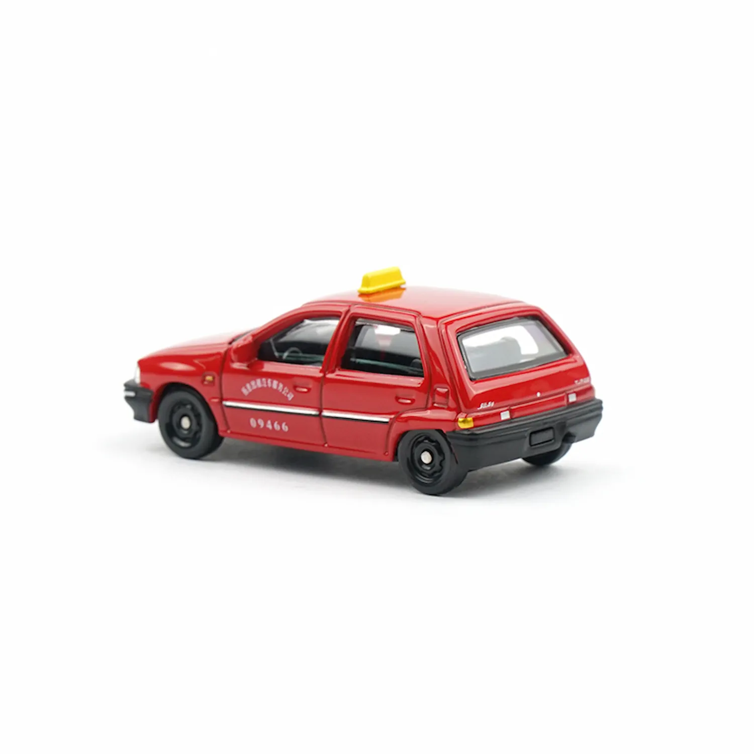 the back of Tianjin FAW Xiali Red Taxi - Diecast Cars Model Toy - 164 Scale 2