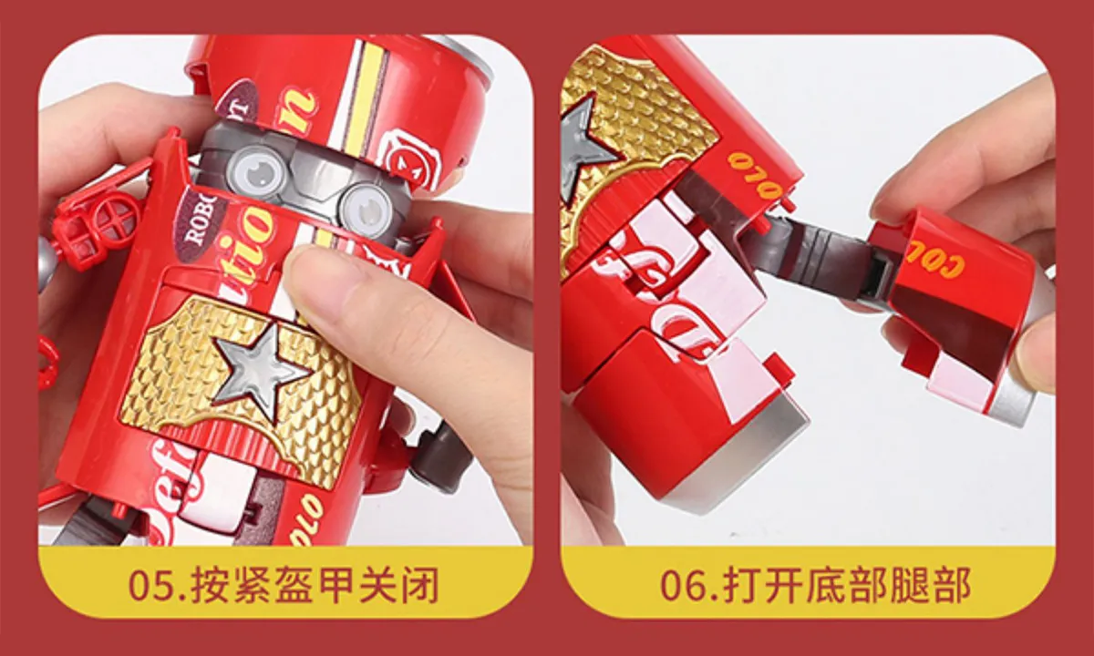 the fifth step and sixth step of instruction of Red Coca Cola Soda Can Drinks Transformer​ Toys