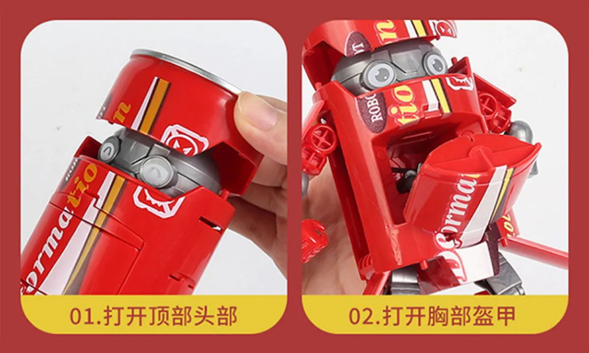 the first step and second step of instruction of Red Coca Cola Soda Can Drinks Transformer​ Toys