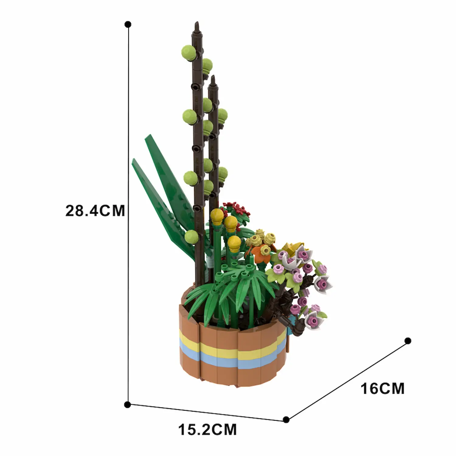 the size of MOC 149107 – Flower Basket(LEGO Alternative Bricks)