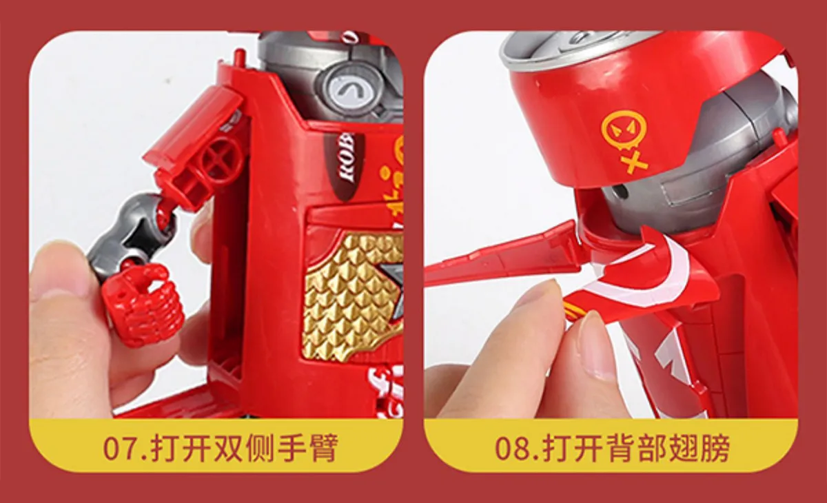 the step 7 and step 8 of instruction of Red Coca Cola Soda Can Drinks Transformer​ Toys