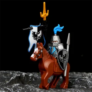 Minifigure Black Falcon Knight and warhorse and flag LEGO Alternative Minifigure Black Falcon Knight and warhorse and flag LEGO Alternative