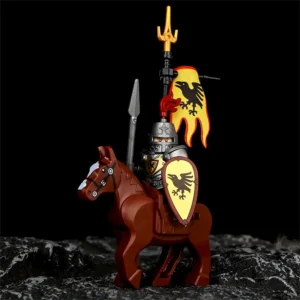Minifigure Dark Raven Knight and warhorse and flag LEGO Alternative Minifigure Dark Raven Knight and warhorse and flag LEGO Alternative