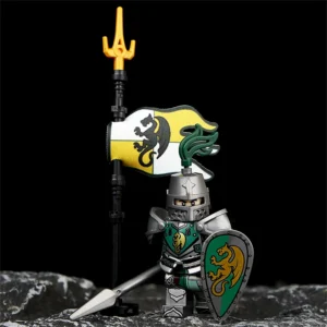 Minifigure Green Dragon Knight, along with a battle standard LEGO Alternative Minifigure Green Dragon Knight, along with a battle standard LEGO Alternative