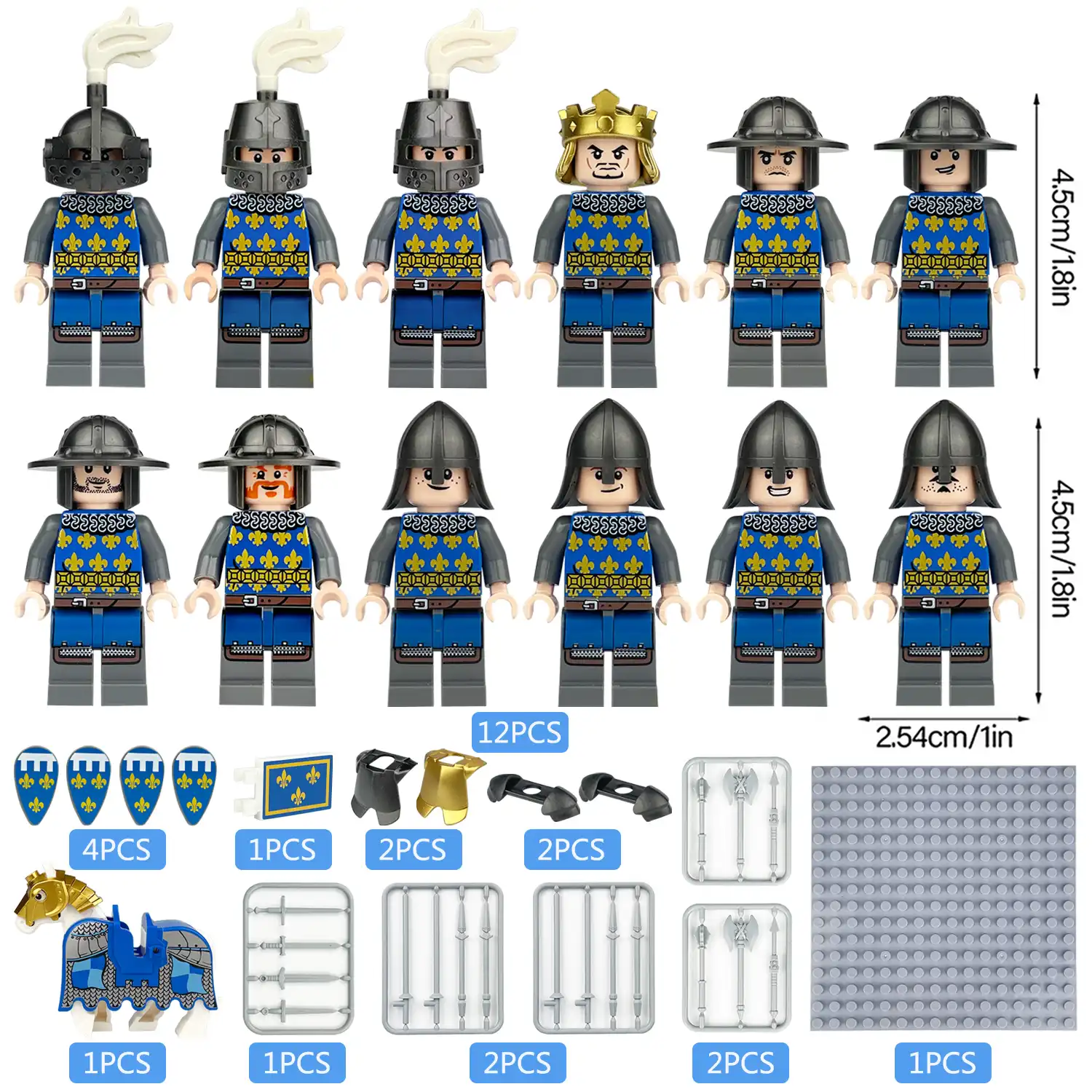 Minifigure – medieval knights and custom piece blue (LEGO Alternative)