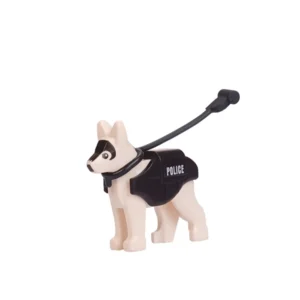 Minifigure – white police dog with a vest and leash (LEGO Alternative)