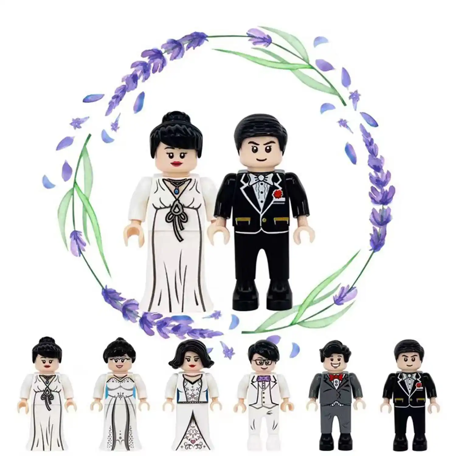 Minifigures – brides and grooms Western wedding attire (LEGO Alternative)