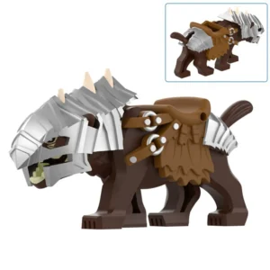 Minifigure - Brown Armored Wolf Warg silver armor and a brown saddle (LEGO Alternative)