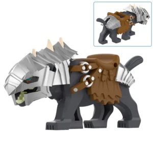 Minifigure - Grey Armored Wolf Warg silver armor and a brown saddle (LEGO Alternative)