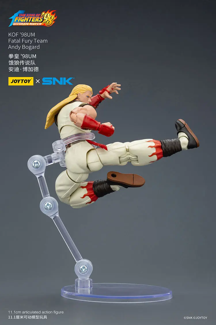 Action Figure - Andy Bogard KOF _98 UM Fatal Fury Team SNK 1 18 - JOYTOY The King of Fighters rectangle image on display stand