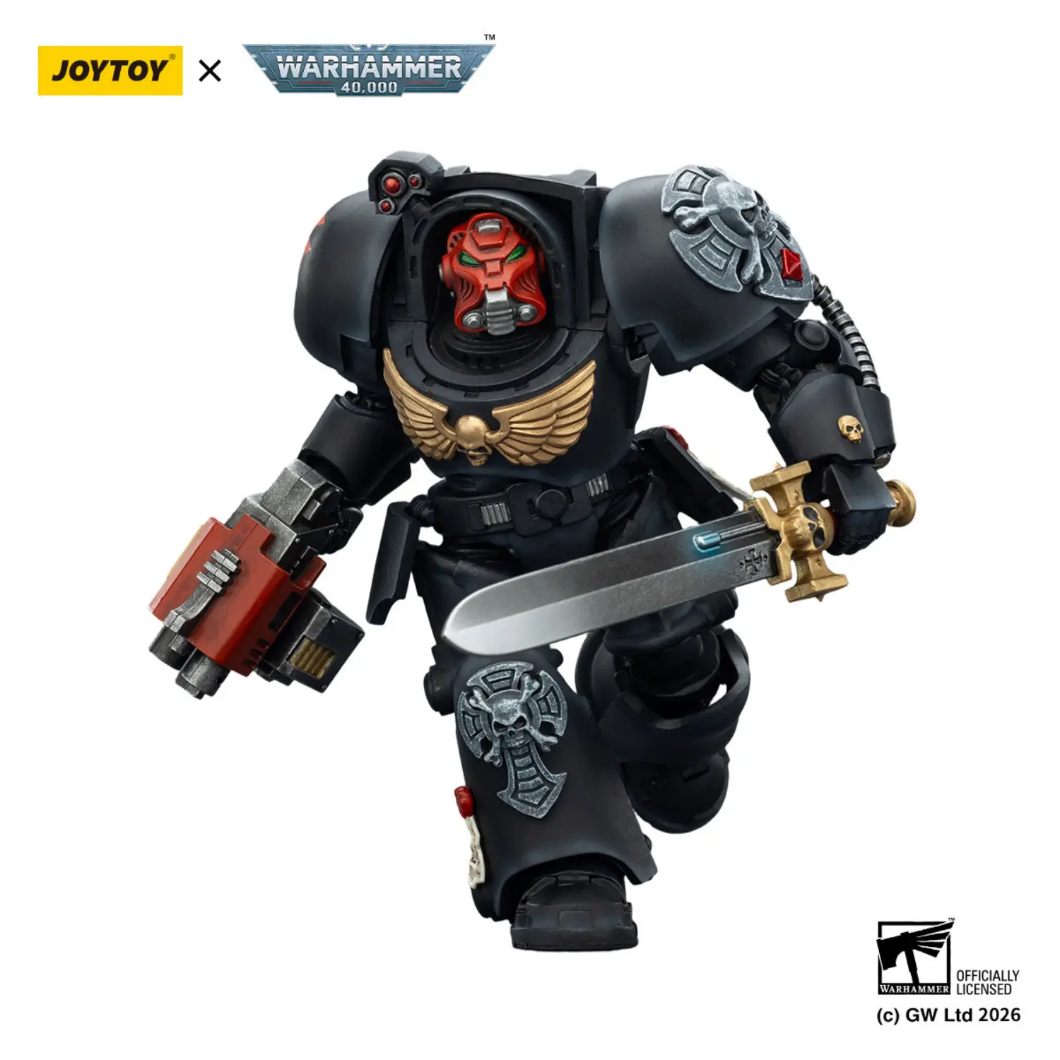 Action Figure - Black Templars Terminator 1 with Power Sword and Storm Bolter 1 18 - JOYTOY Warhammer 40K in white background 3