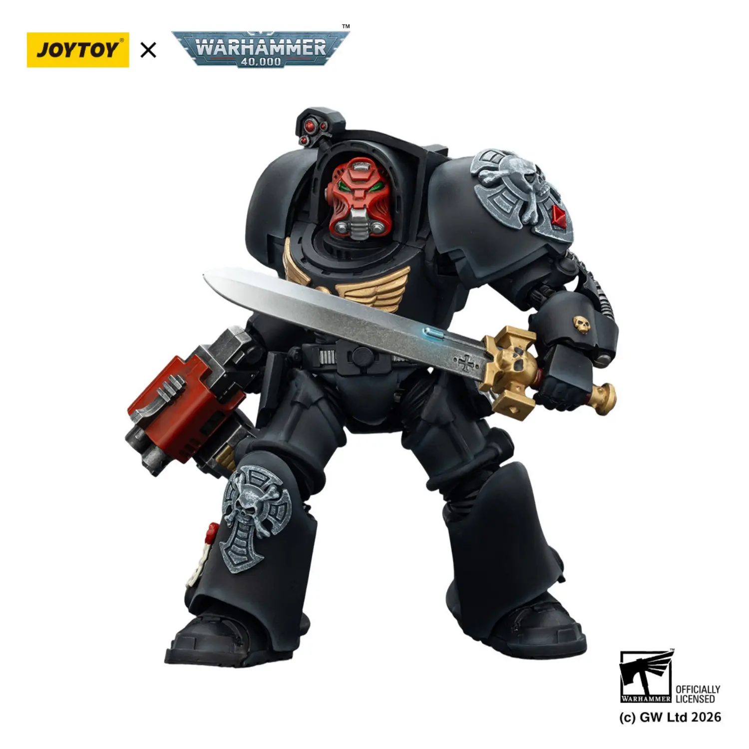 Action Figure - Black Templars Terminator 1 with Power Sword and Storm Bolter 1 18 - JOYTOY Warhammer 40K in white background 4