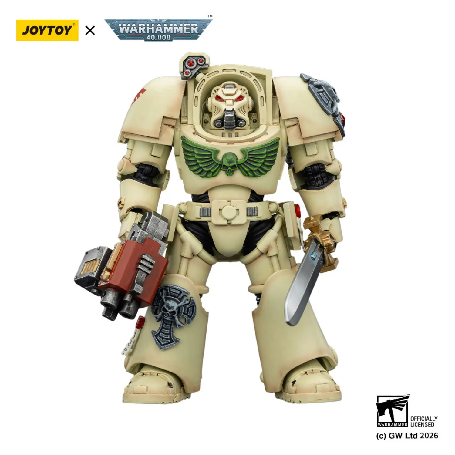 Action Figure - Dark Angels Deathwing Terminator 1 with Power Sword and Storm Bolter 1 18 - JOYTOY Warhammer 40K in white background 1