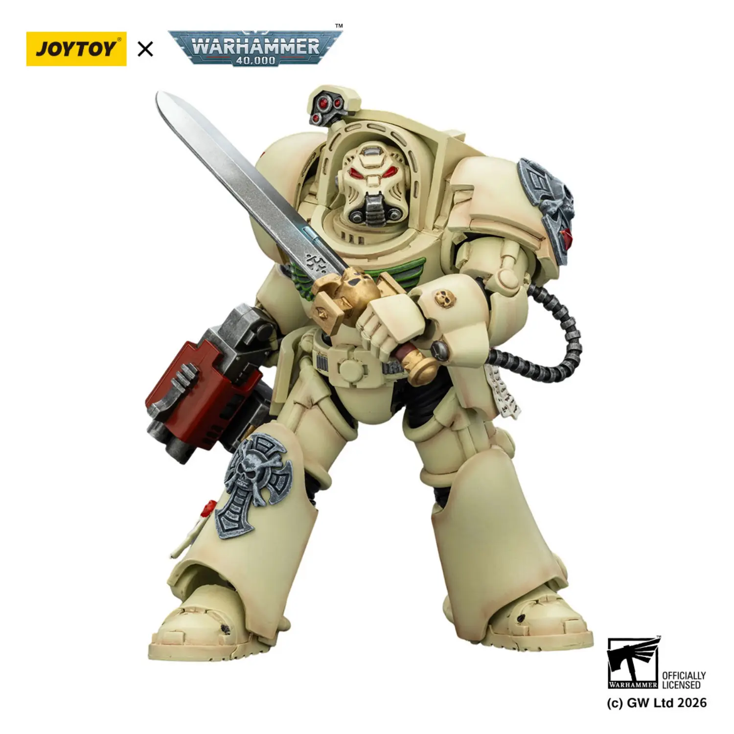 Action Figure - Dark Angels Deathwing Terminator 1 with Power Sword and Storm Bolter 1 18 - JOYTOY Warhammer 40K in white background 2