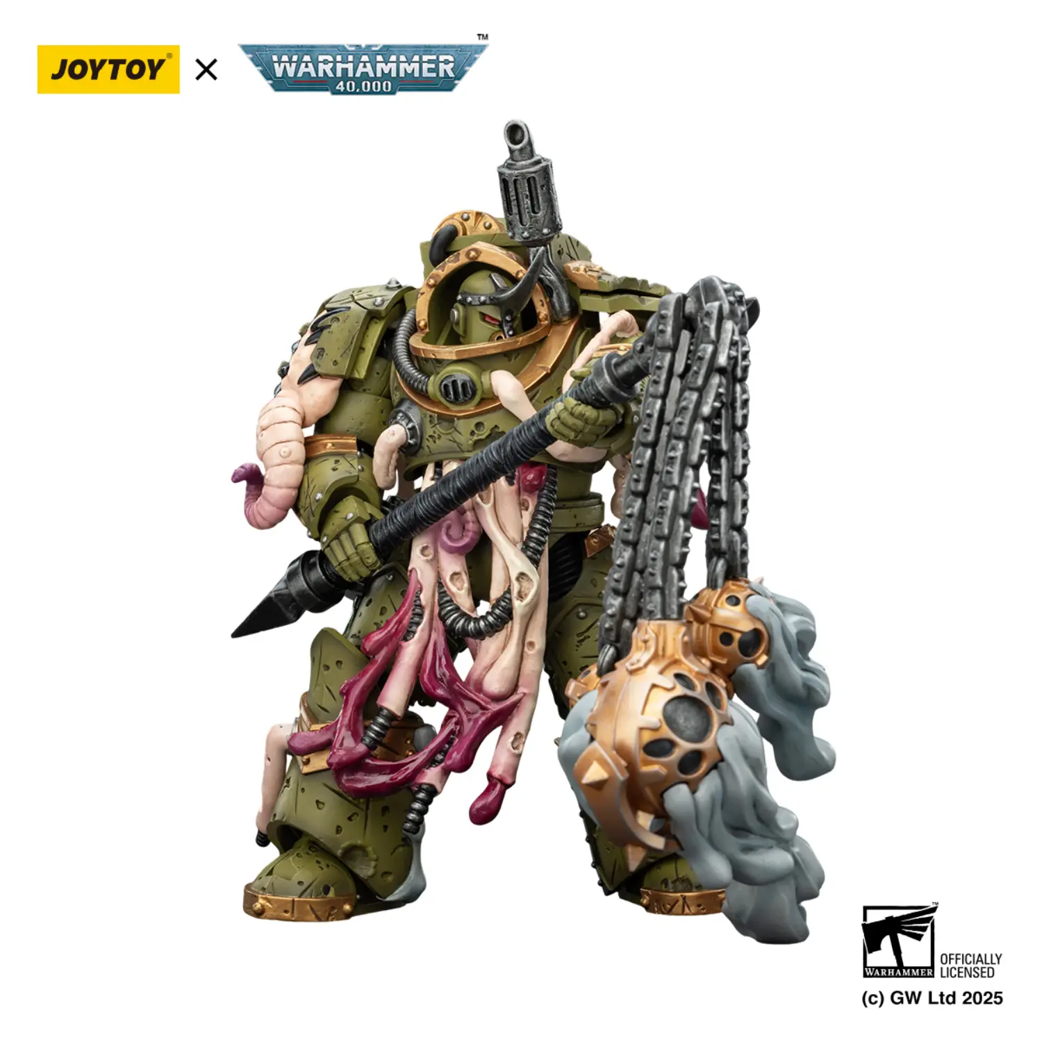 Action Figure - JOYTOY Death Guard Blightlord Terminator with Flail of Corruption 1 18 - Warhammer 40K in white background 4