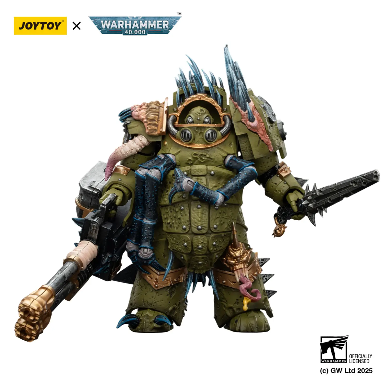 Action Figure - JOYTOY Death Guard Blightlord Terminator with Reaper Autocannon and Bubotic Blades 1 18 - Warhammer 40K in white background 1
