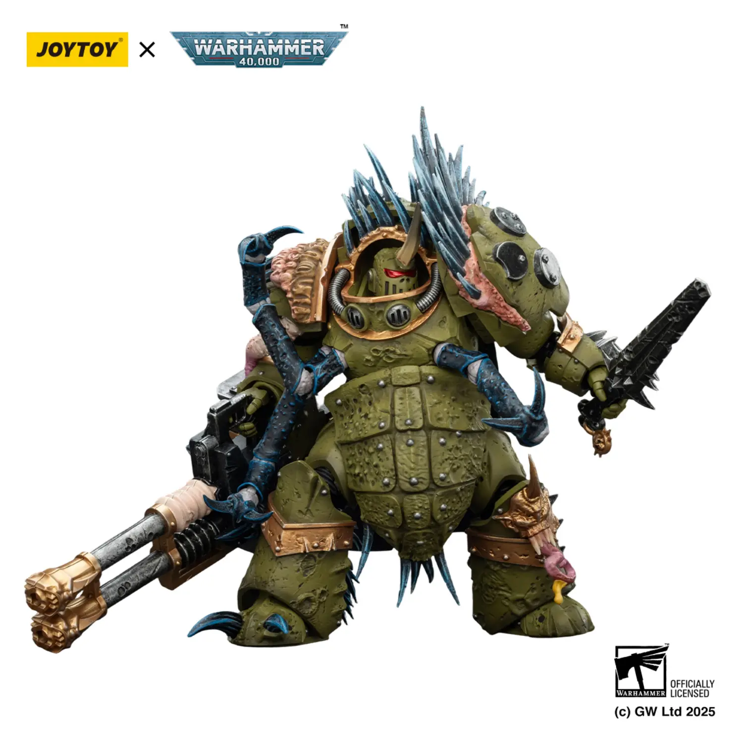 Action Figure - JOYTOY Death Guard Blightlord Terminator with Reaper Autocannon and Bubotic Blades 1 18 - Warhammer 40K in white background 4