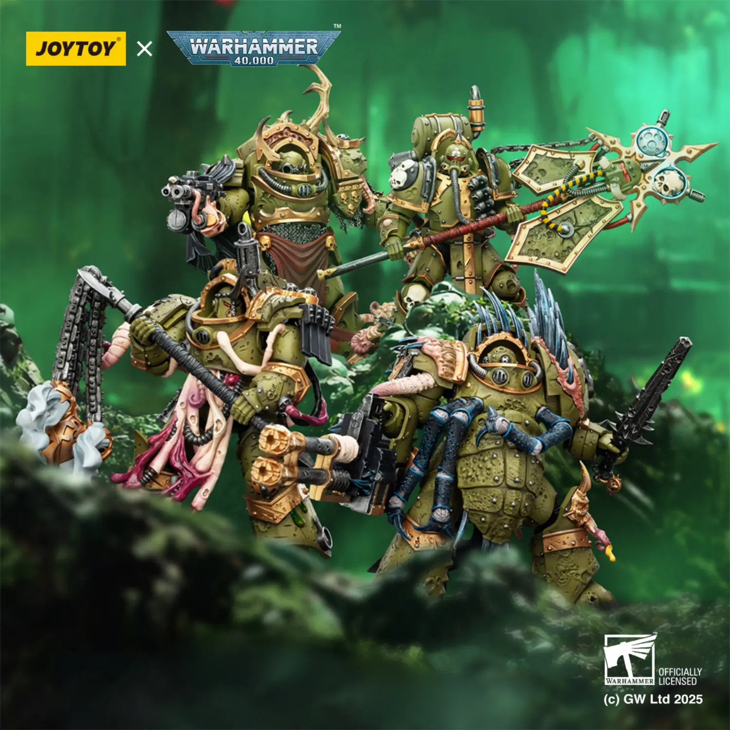 Action Figure - JOYTOY Death Guard Legion Vanguard Detachment 1 18 - Warhammer 40K in green background Action Figure - JOYTOY Death Guard Legion Vanguard Detachment 1 18 - Warhammer 40K in green background