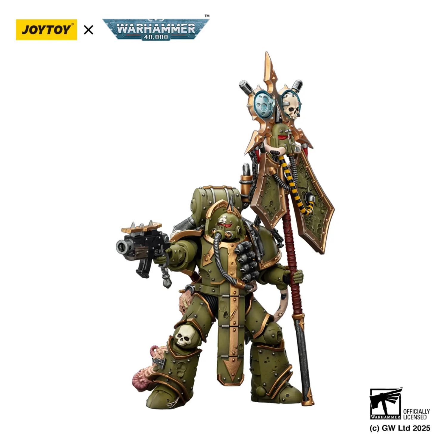 Action Figure - JOYTOY Death Guard Plague Marine Icon bearer with Boltgun and Plague knife 1 18 - Warhammer 40K in white background 3 Action Figure - JOYTOY Death Guard Plague Marine Icon bearer with Boltgun and Plague knife 1 18 - Warhammer 40K in white background 3