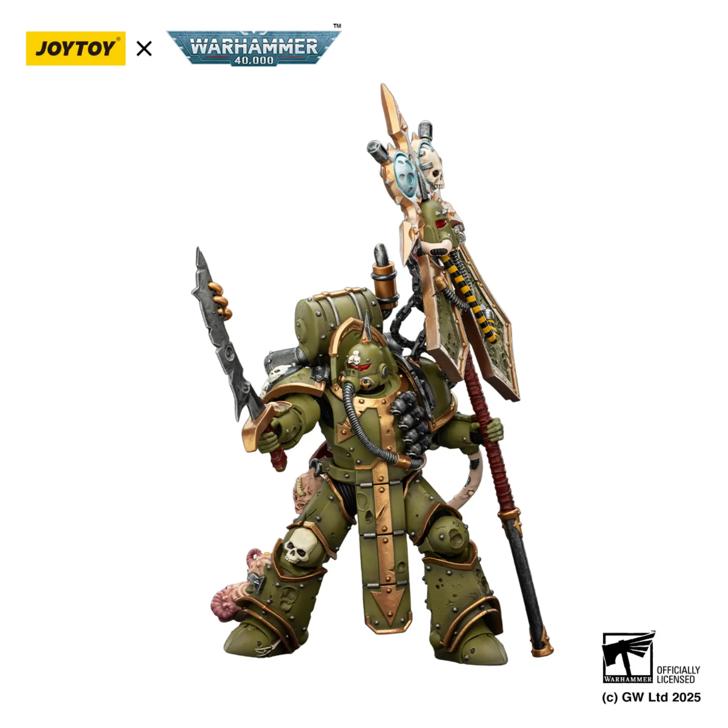 Action Figure - JOYTOY Death Guard Plague Marine Icon bearer with Boltgun and Plague knife 1 18 - Warhammer 40K in white background 4 Action Figure - JOYTOY Death Guard Plague Marine Icon bearer with Boltgun and Plague knife 1 18 - Warhammer 40K in white background 4
