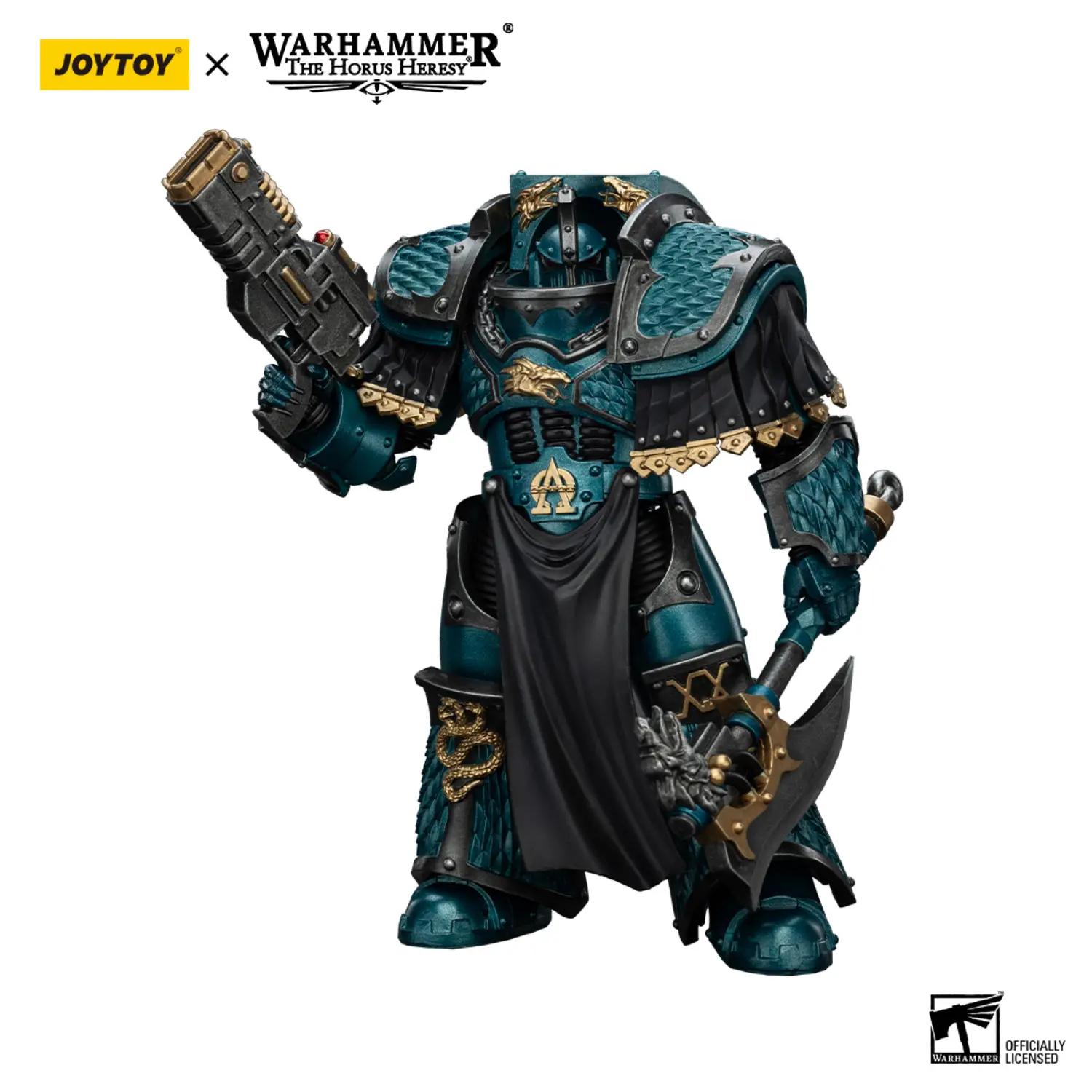 Action Figure - JoyToy Alpha Legion Lernaean Terminator with Volkite Charger 1 18 - Warhammer The Horus Heresy in white background