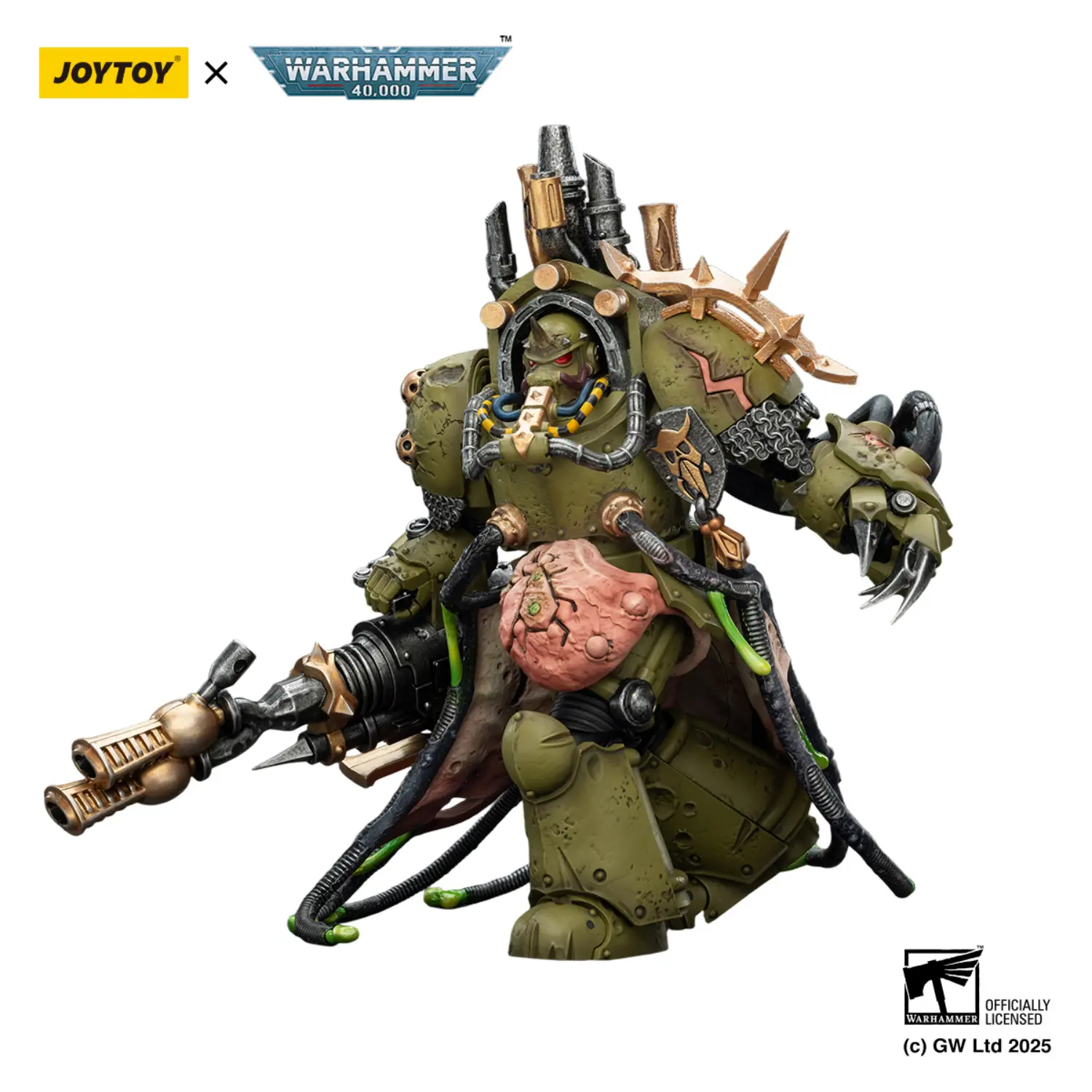 Action Figure - JoyToy Death Guard Lord of Virulence with Power Fist and Twin Plague Spewer 1 18 - Warhammer 40K in white background 2