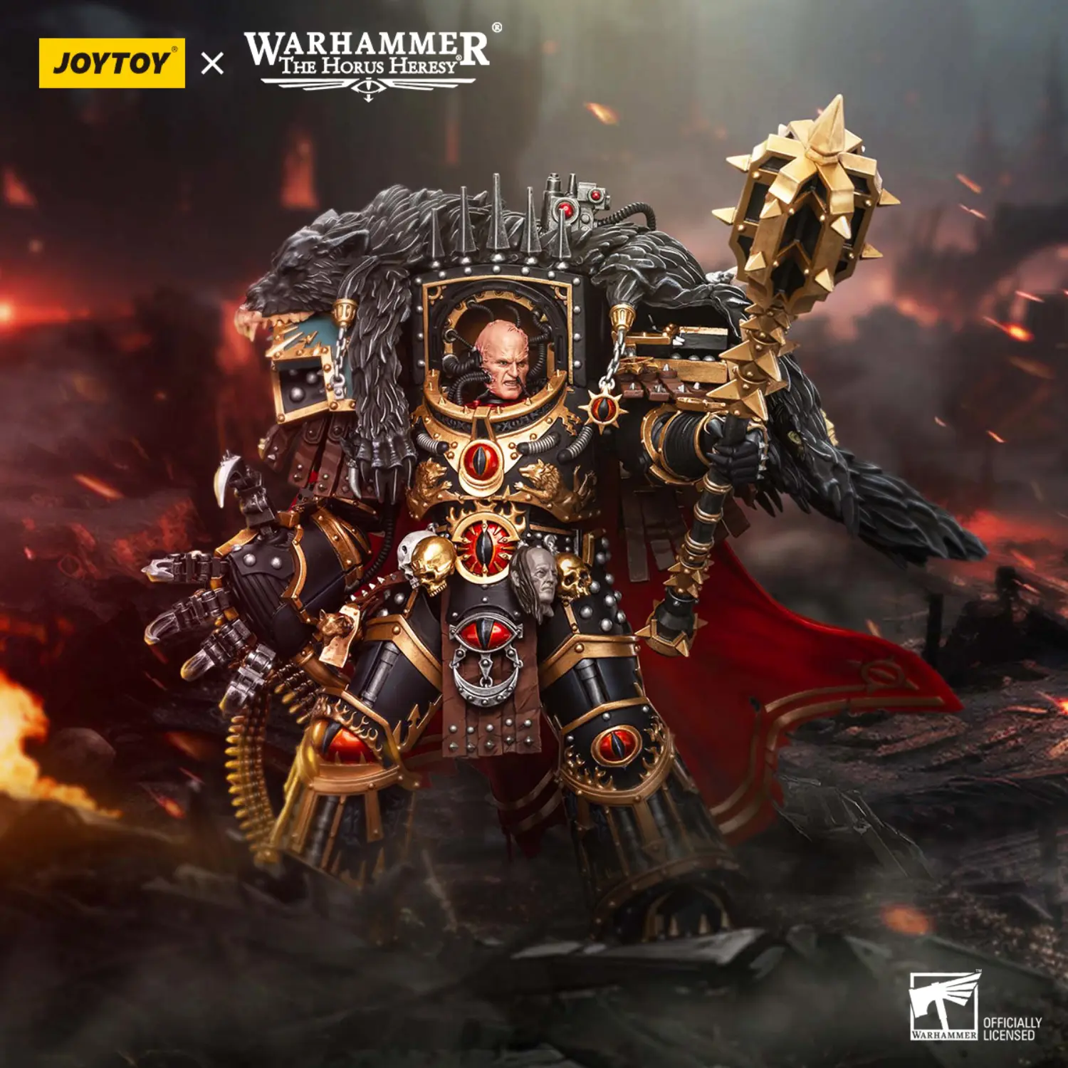 Action Figure - JoyToy Sons of Horus Warmaster Horus Primarch of the XVIth Legion 1 18 - Warhammer The Horus Heresy in dark red background