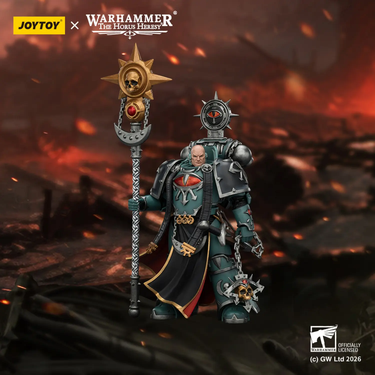 Action Figure – JoyToy 1/18 Sons of Horus Dark Emissary Consul with Staff – Warhammer The Horus Heresy in red background Action Figure – JoyToy 1/18 Sons of Horus Dark Emissary Consul with Staff – Warhammer The Horus Heresy in red background