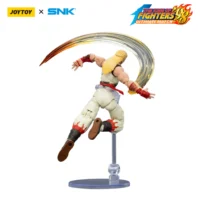the back of the Action Figure - Andy Bogard KOF _98 UM Fatal Fury Team SNK 1 18 - JOYTOY The King of Fighters in white background on display stand