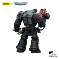 the back of the Action Figure - Black Templars Terminator 1 with Power Sword and Storm Bolter 1 18 - JOYTOY Warhammer 40K in white background