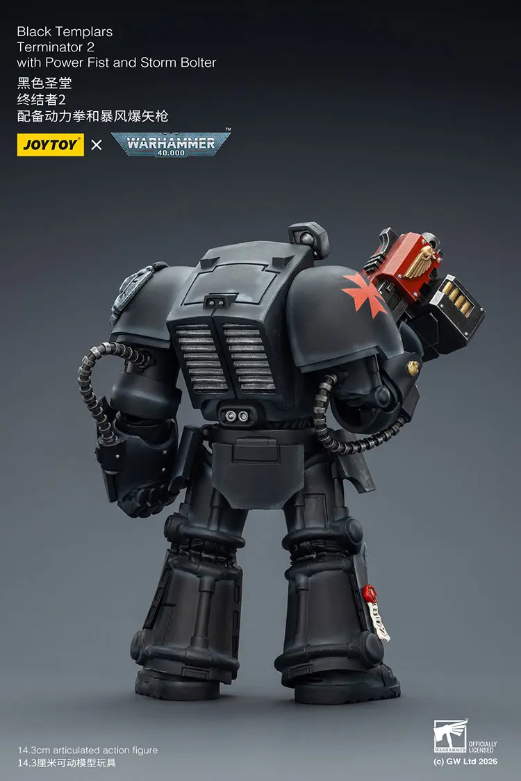 the back of the Action Figure - Black Templars Terminator 2 with Power Fist and Storm Bolter 1 18 - JOYTOY Warhammer 40K rectangle image