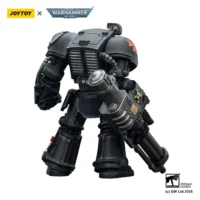 the back of the Action Figure - Black Templars Terminator 3 with Power Fist and Assault Cannon 1 18 - JOYTOY Warhammer 40K in white background