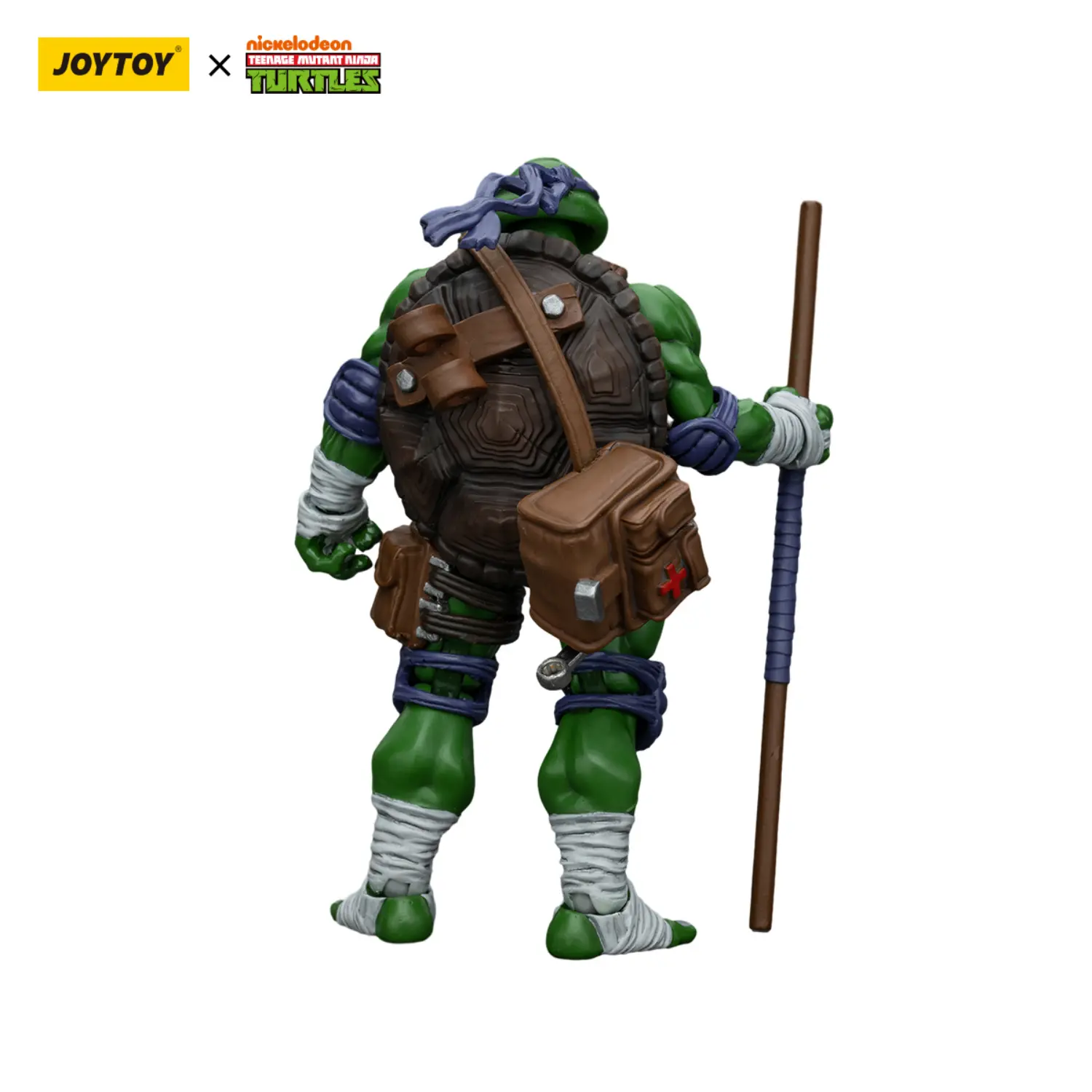 the back of the Action Figure - Donatello TMNT Nickelodeon 1 18 - JOYTOY Teenage Mutant Ninja Turtles in white background