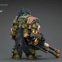 the back of the Action Figure - JOYTOY Death Guard Blightlord Terminator with Reaper Autocannon and Bubotic Blades 1 18 - Warhammer 40K rectangle image