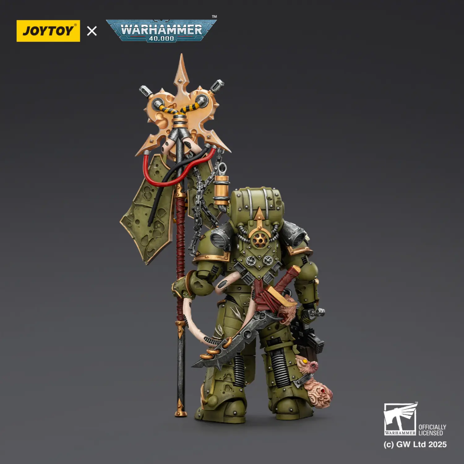 the back of the Action Figure - JOYTOY Death Guard Plague Marine Icon bearer with Boltgun and Plague knife 1 18 - Warhammer 40K the back of the Action Figure - JOYTOY Death Guard Plague Marine Icon bearer with Boltgun and Plague knife 1 18 - Warhammer 40K