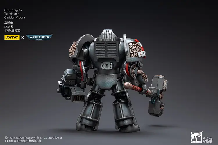 the back of the Action Figure - JOYTOY Grey Knights Terminator Caddon Vibova 1 18 - Warhammer 40K rectangle image