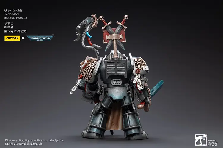 the back of the Action Figure - JOYTOY Grey Knights Terminator Incanus Neodan 1 18 - Warhammer 40K rectangle image