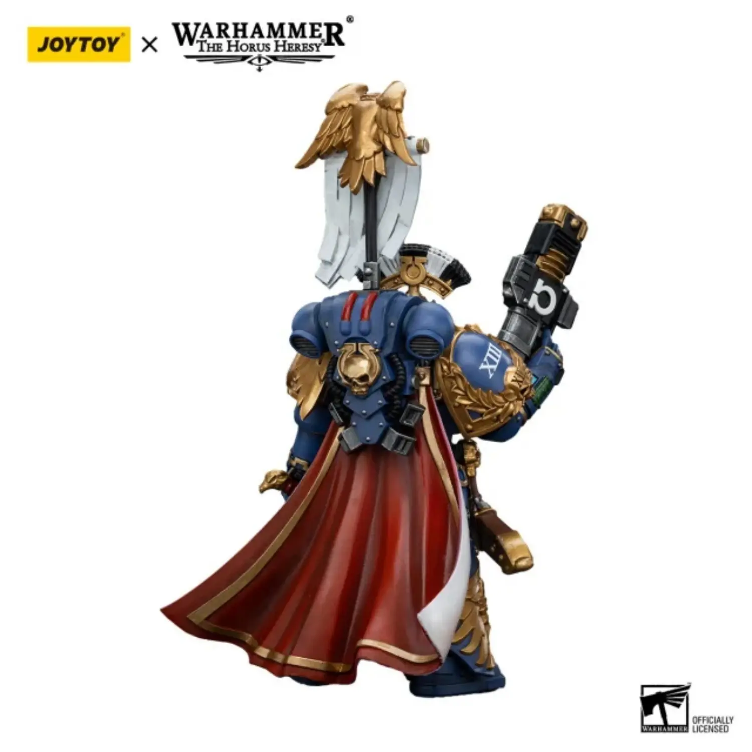 the back of the Action Figure - JOYTOY Ultramarines Legion Praetor with Power Sword and Volkite Serpenta 1 18 - Warhammer The Horus Heresy in white background the back of the Action Figure - JOYTOY Ultramarines Legion Praetor with Power Sword and Volkite Serpenta 1 18 - Warhammer The Horus Heresy in white background
